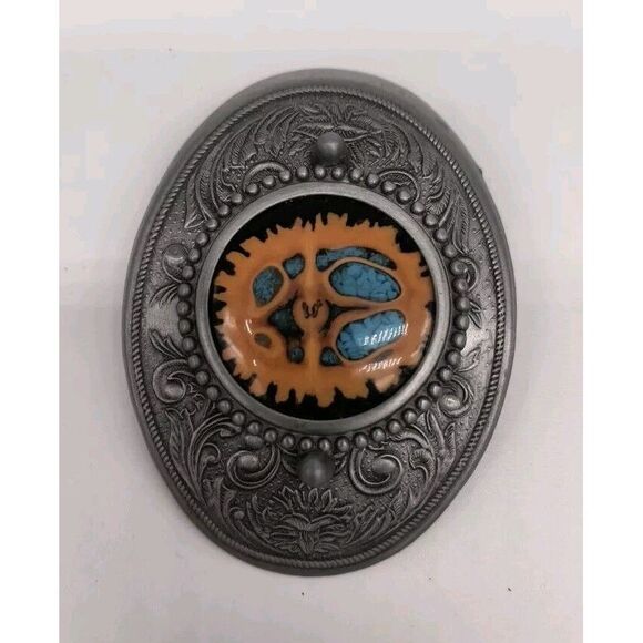 Vintage Turquoise And Resin Western Belt Buckle - Picture 4 of 8
